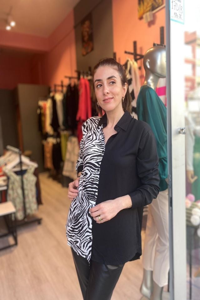 Zebra Desen Gömlek Siyah