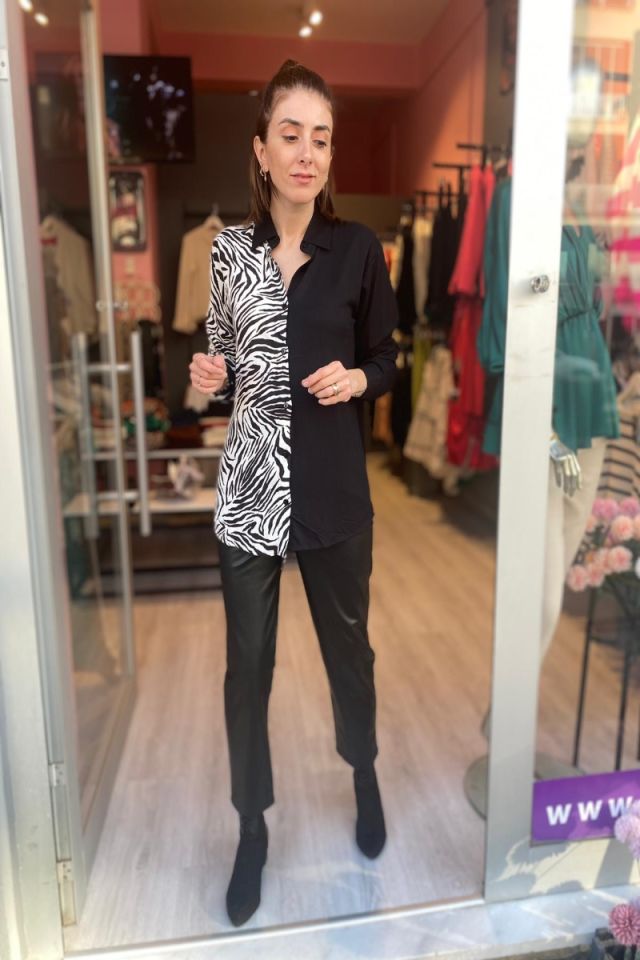 Zebra Desen Gömlek Siyah