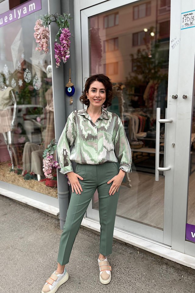 Pırıltılı Renkli Gömlek -Yeşil