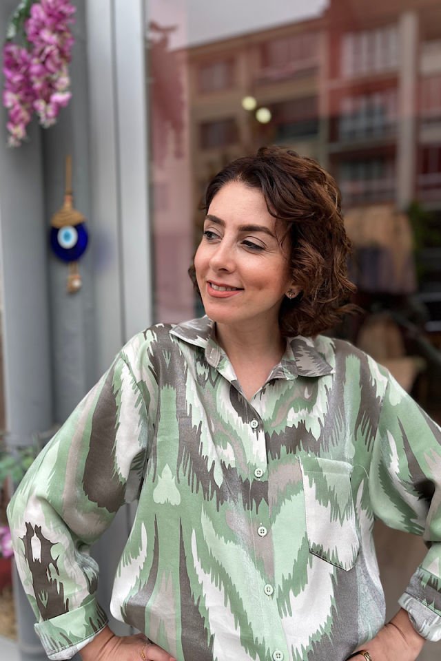 Pırıltılı Renkli Gömlek -Yeşil