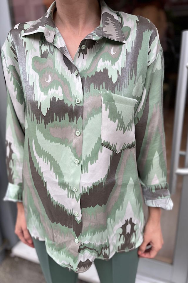 Pırıltılı Renkli Gömlek -Yeşil