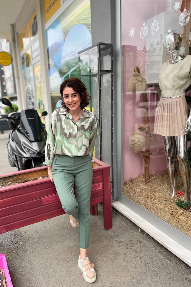 Pırıltılı Renkli Gömlek -Yeşil