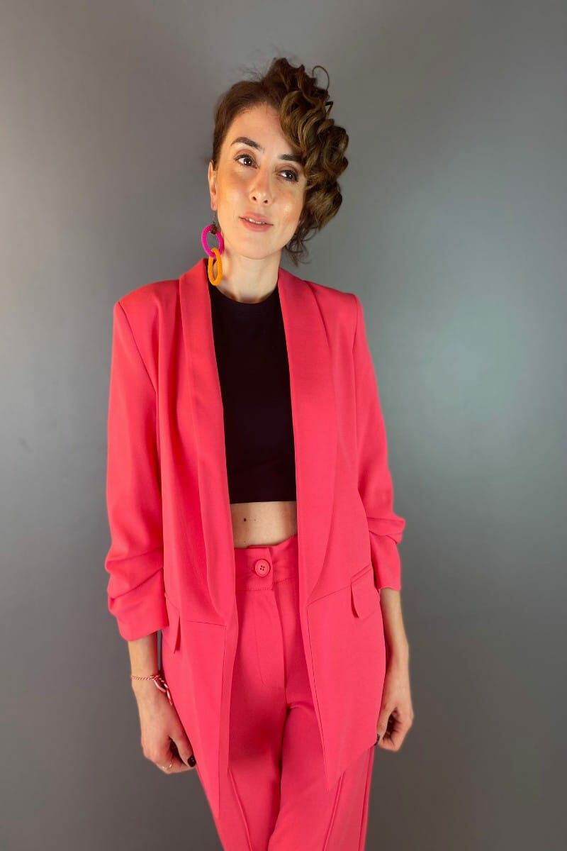 Kolları Büzgülü Ceket-Pembe