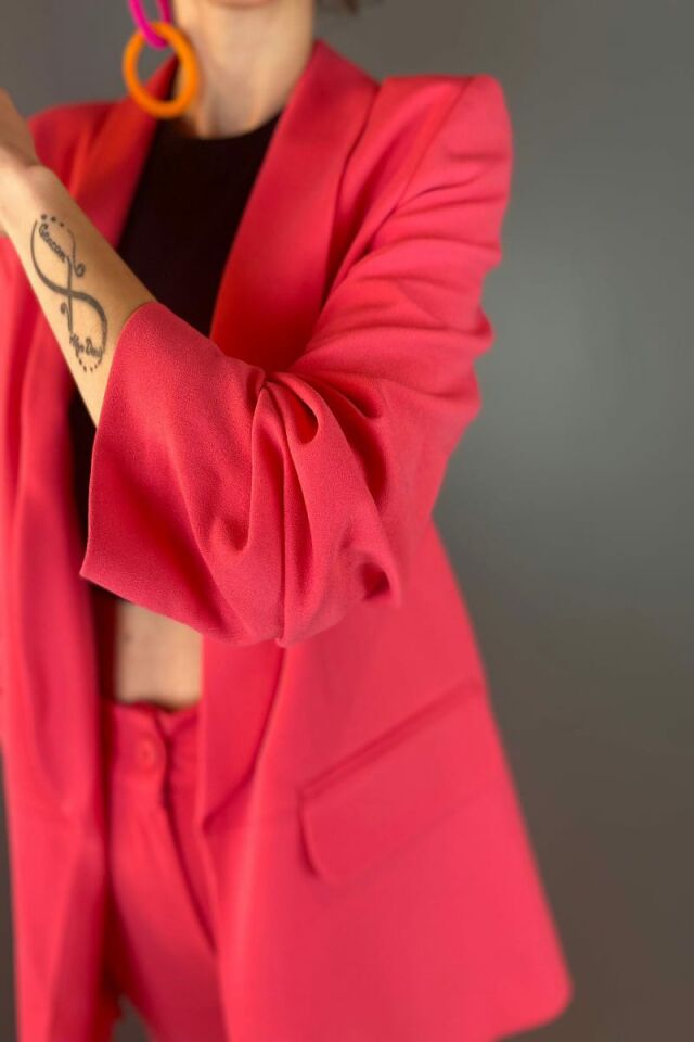 Kolları Büzgülü Ceket-Pembe