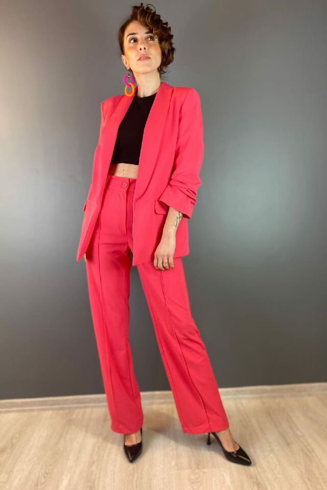 Kolları Büzgülü Ceket-Pembe