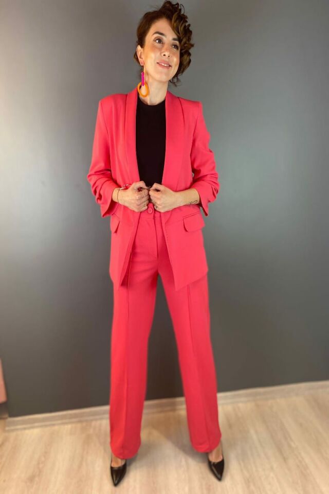 Kolları Büzgülü Ceket-Pembe