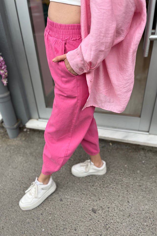 Gabardin Şalvar Pantolon-Pembe