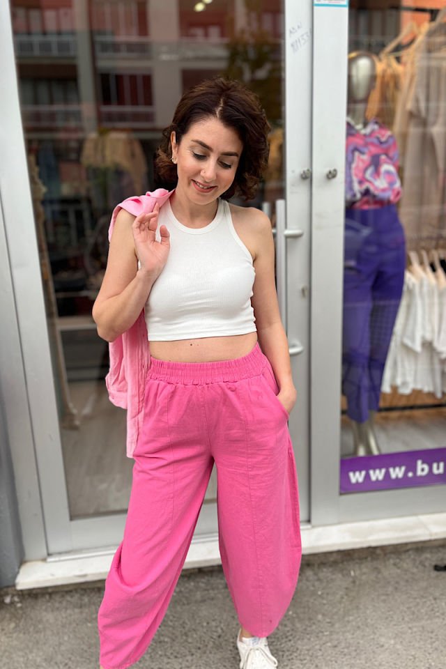 Gabardin Şalvar Pantolon-Pembe