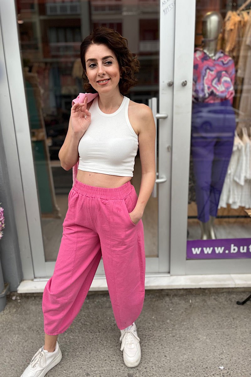 Gabardin Şalvar Pantolon-Pembe