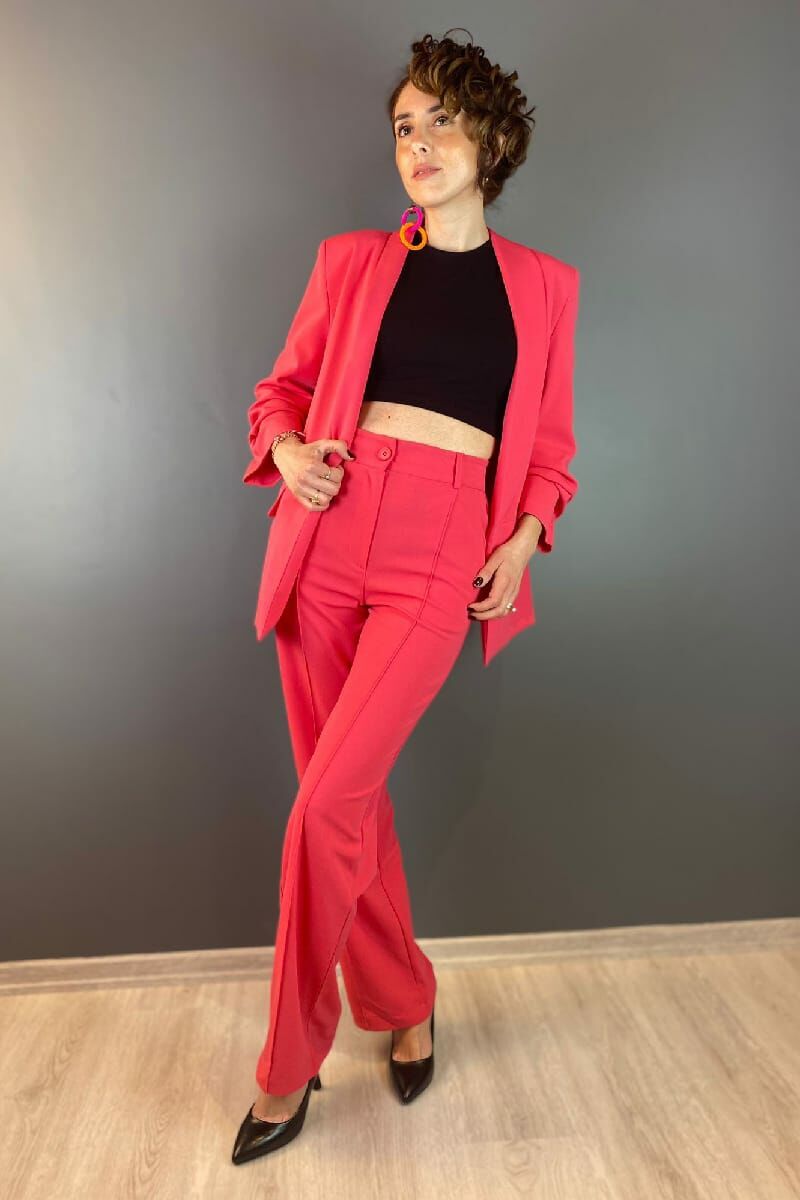 Scuba Krep Kumaş Pantolon-Pembe