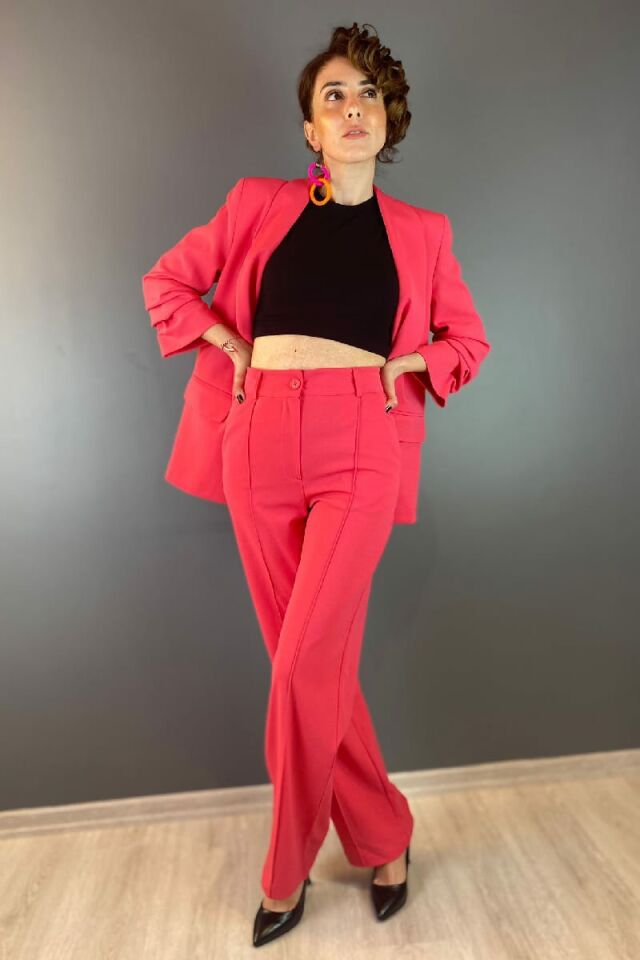 Scuba Krep Kumaş Pantolon-Pembe