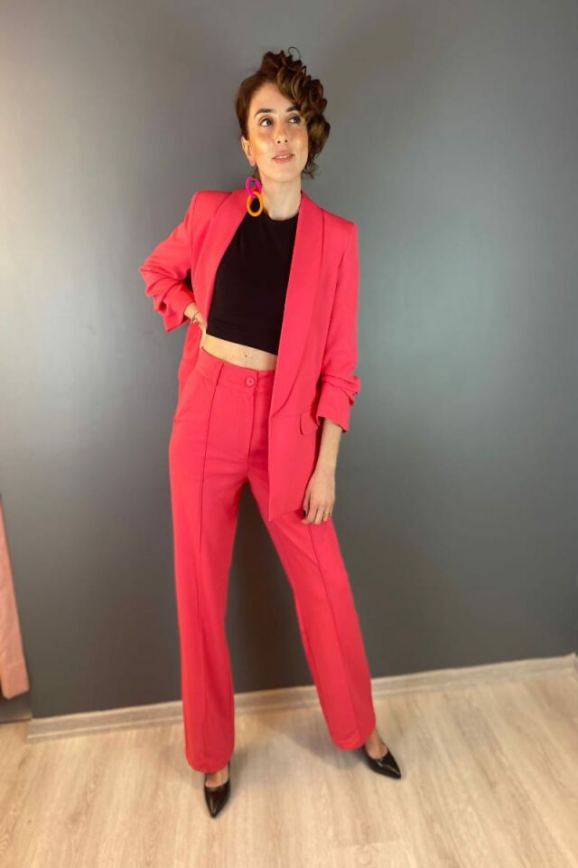 Scuba Krep Kumaş Pantolon-Pembe