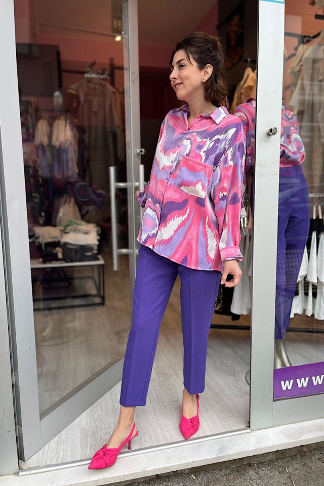 Pırıltılı Renkli Gömlek-Pembe