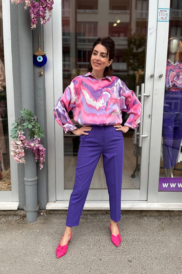 Pırıltılı Renkli Gömlek-Pembe