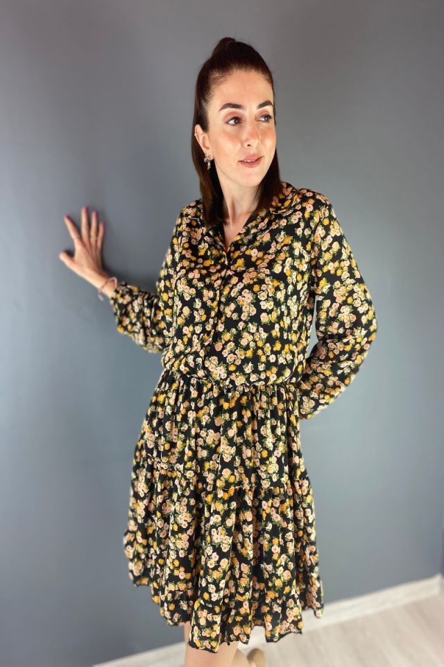 Beli Büzgülü Şifon Elbise