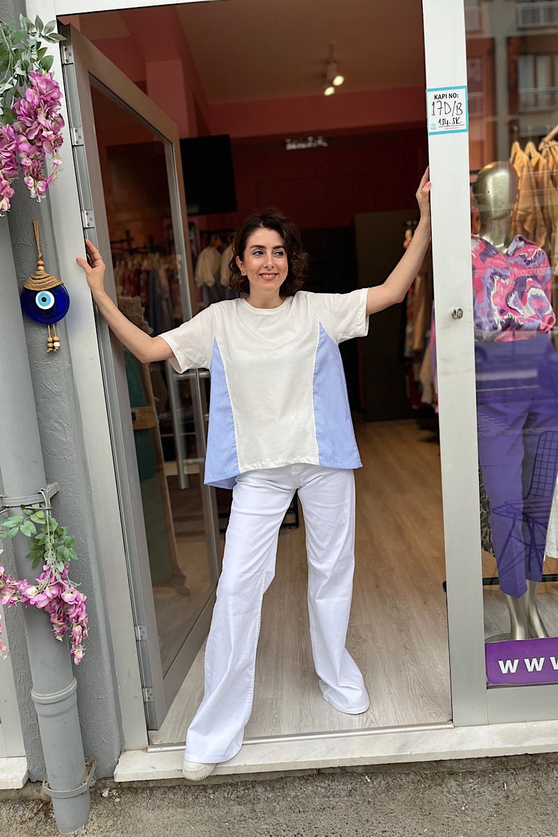 Çizgili Tişört -Mavi