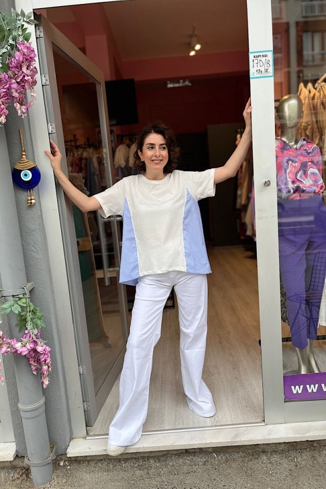 Çizgili Tişört -Mavi