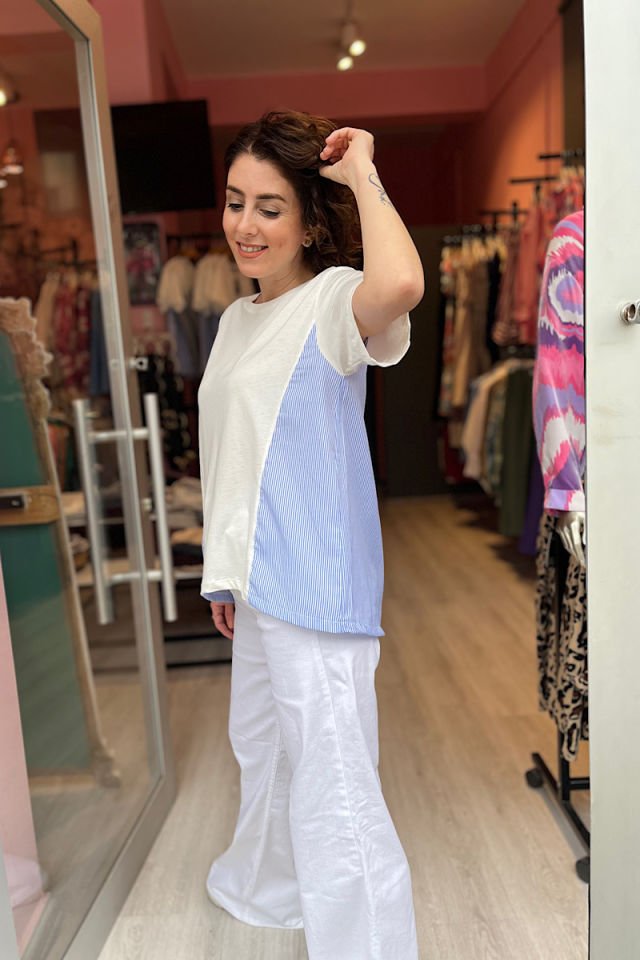 Çizgili Tişört -Mavi