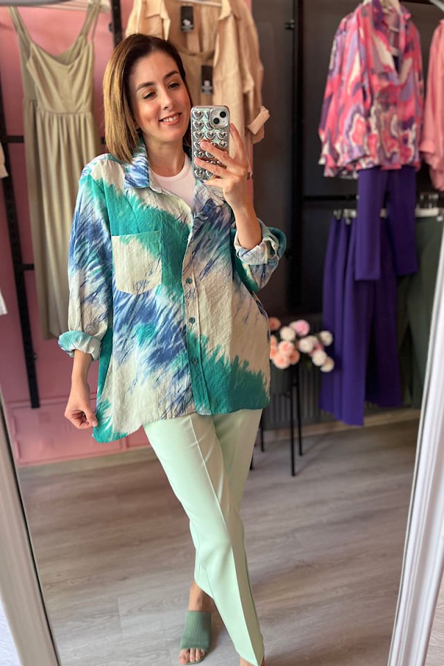 Desenli Salaş Gömlek-Yeşil