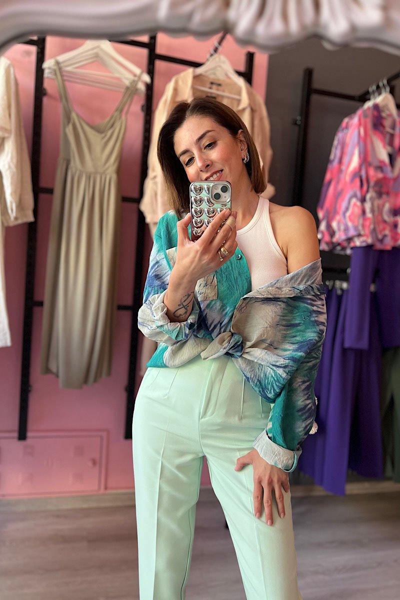 Desenli Salaş Gömlek-Yeşil