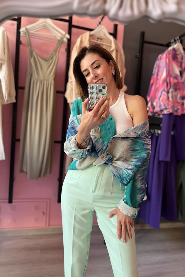 Desenli Salaş Gömlek-Yeşil