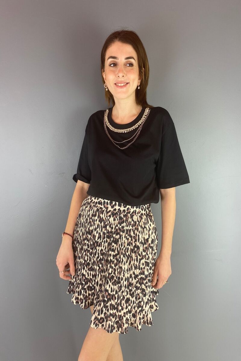 İçi Şortlu Leoapar Desenli Etek