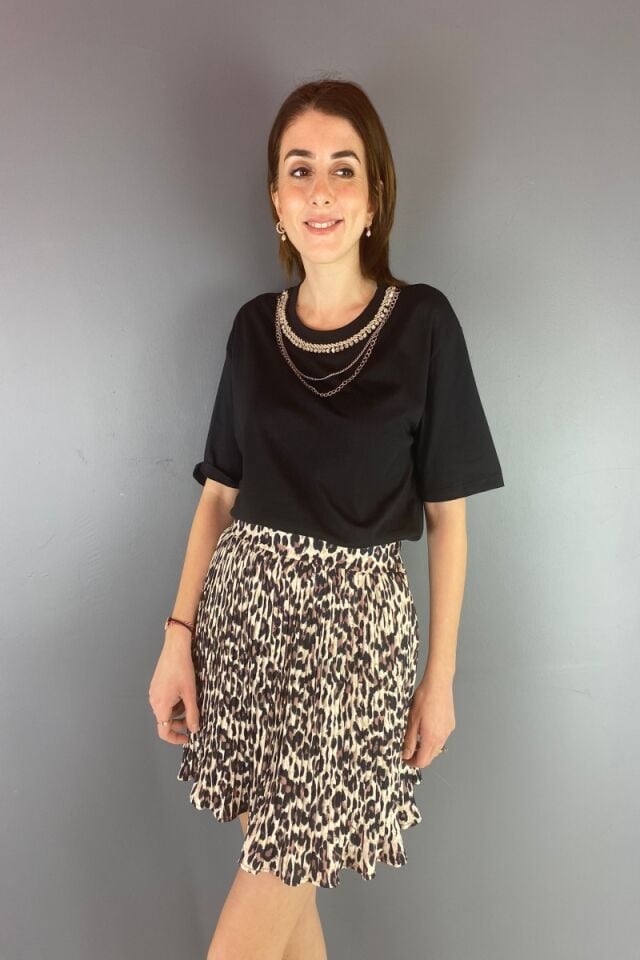 İçi Şortlu Leoapar Desenli Etek