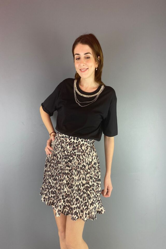İçi Şortlu Leoapar Desenli Etek