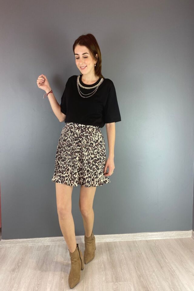 İçi Şortlu Leoapar Desenli Etek