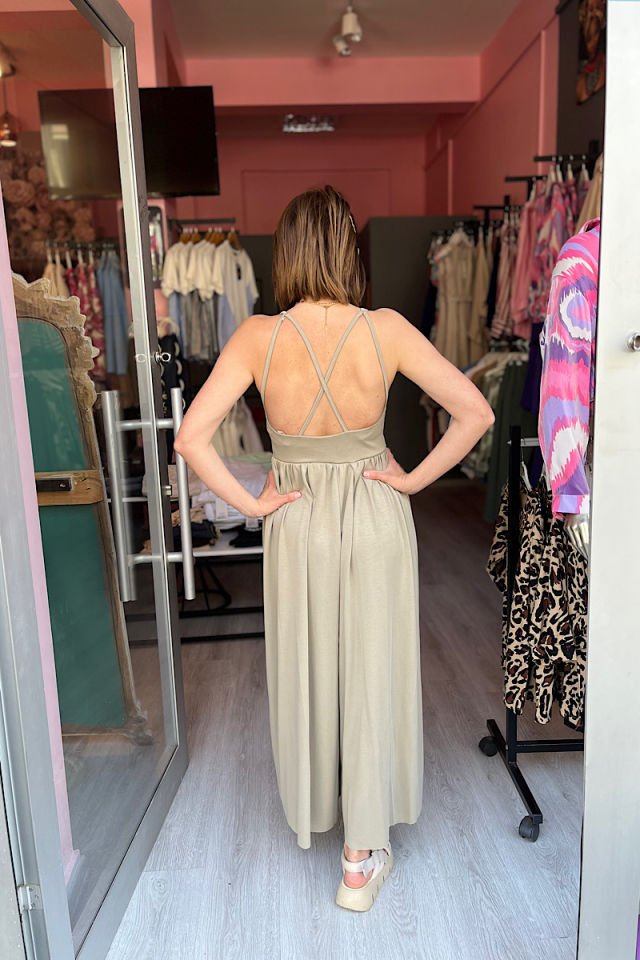 Sırtı Çapraz Süprem Tulum-Haki