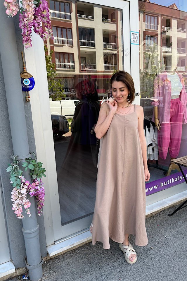 Askıları Ayarlanabilir Elbise -Camel