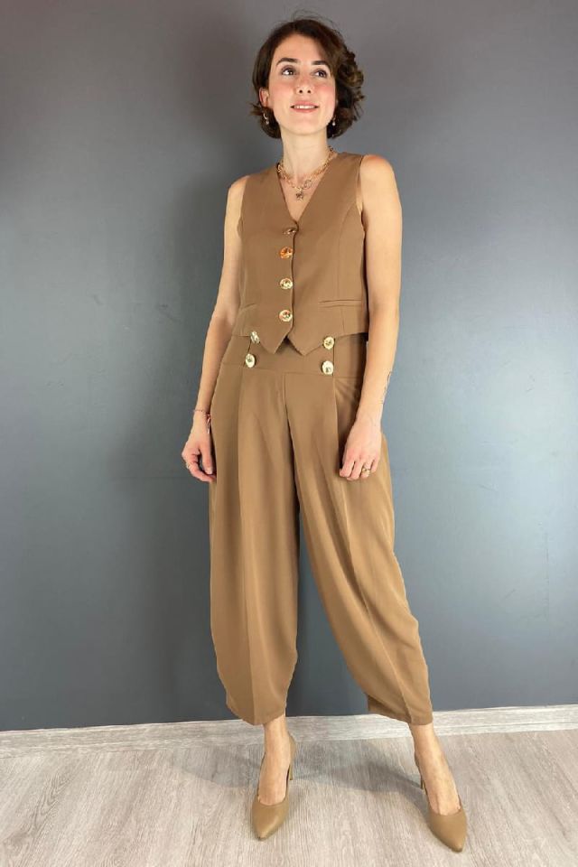 Yelek Pantolon Takım Camel