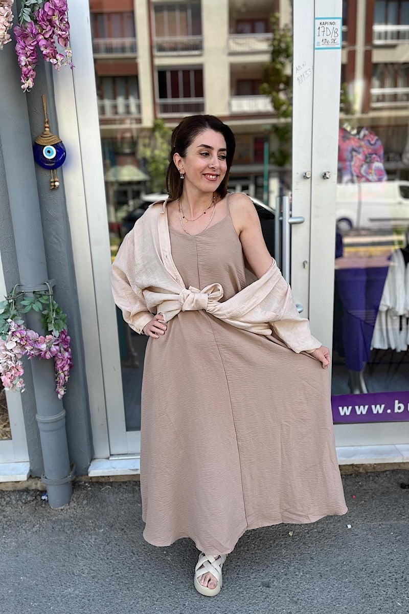 Düşük Omuz Oversize Gömlek -Taş