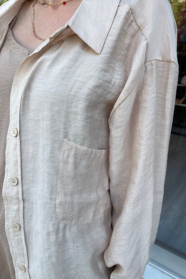 Düşük Omuz Oversize Gömlek -Taş