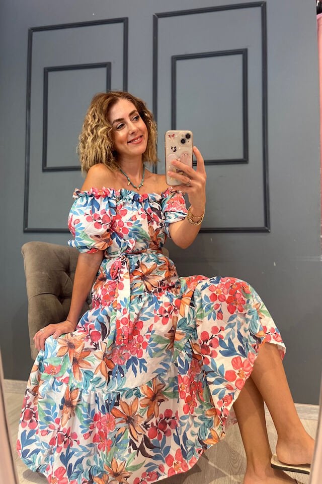 Çiçekli Midi Boy Elbise