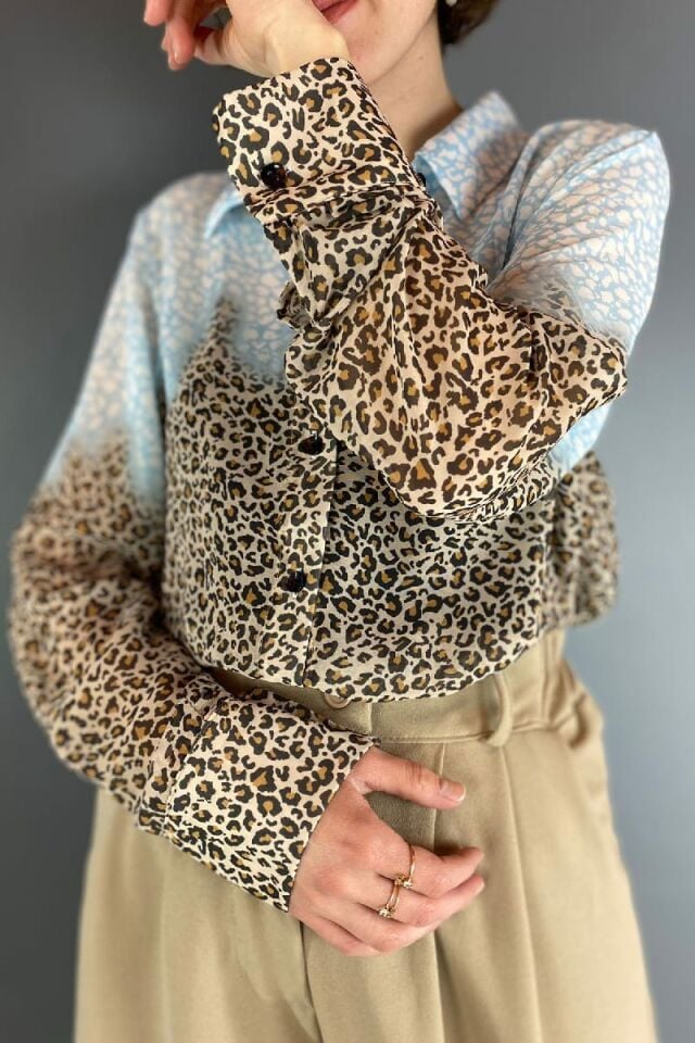 Leoparlı Şifon Gömlek