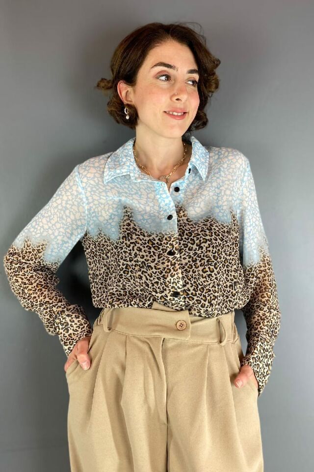 Leoparlı Şifon Gömlek