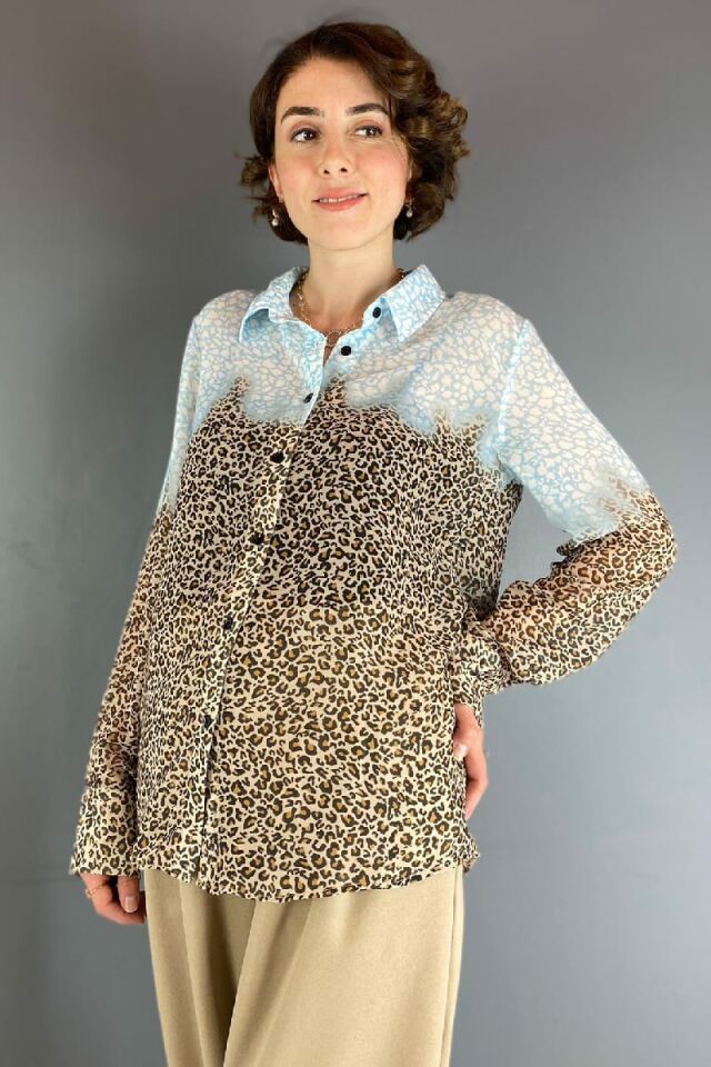 Leoparlı Şifon Gömlek