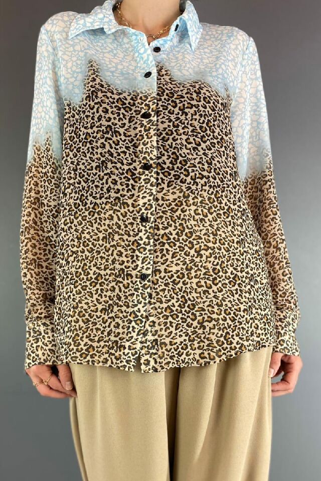 Leoparlı Şifon Gömlek