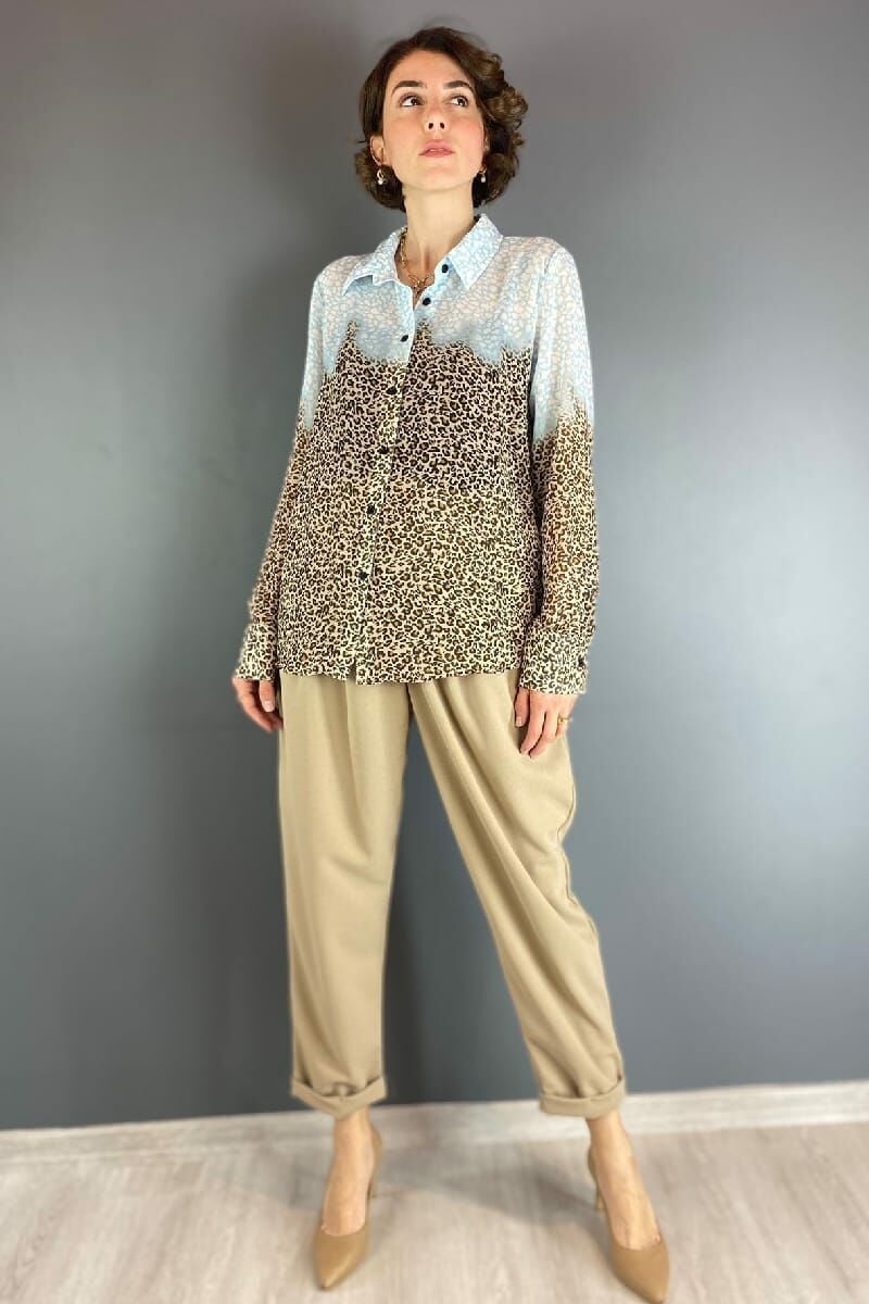 Leoparlı Şifon Gömlek