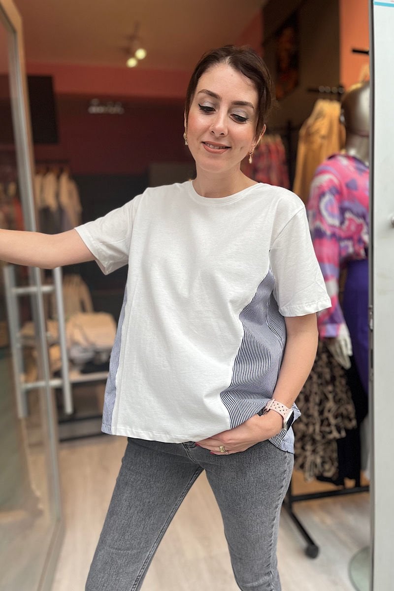 Çizgili Tişört-Füme