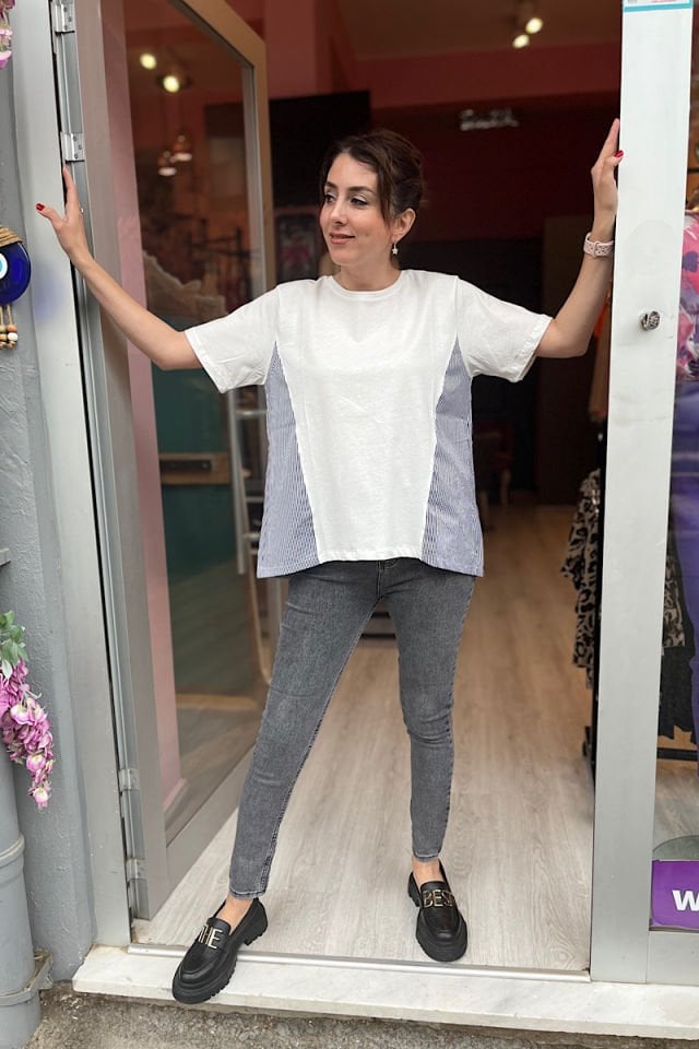 Çizgili Tişört-Füme