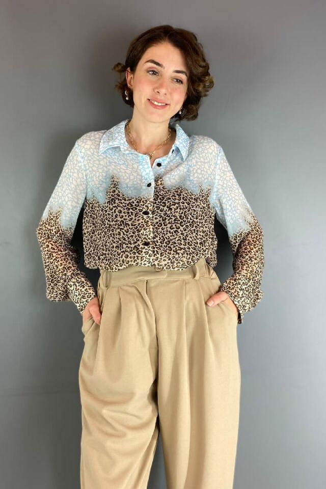 Beli Lastikli Paçası Pensli Pantolon-Taş Rengi