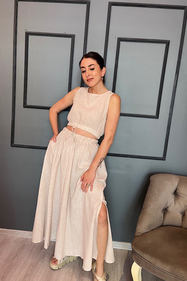 Etek Bluz Keten Takım-Taş