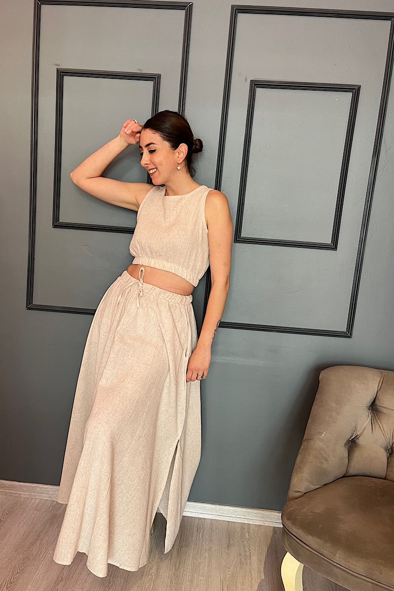 Etek Bluz Keten Takım-Taş