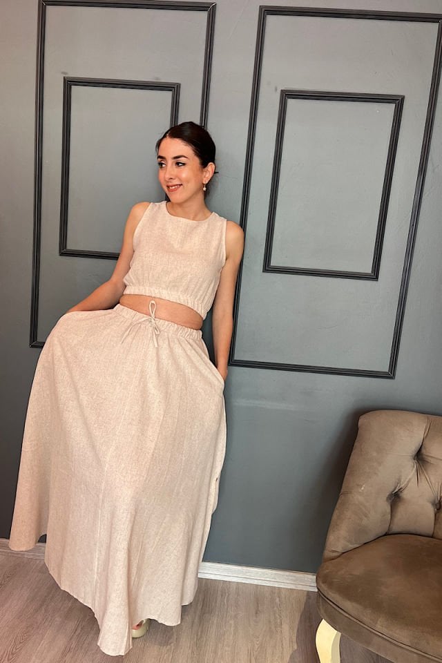 Etek Bluz Keten Takım-Taş