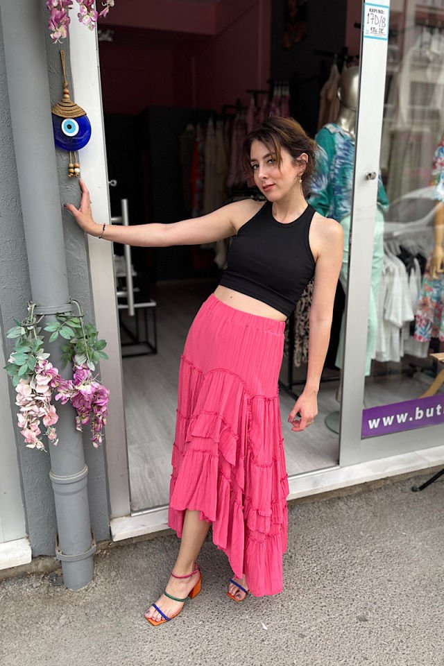 Halter Kesim Fitilli Crop-Siyah