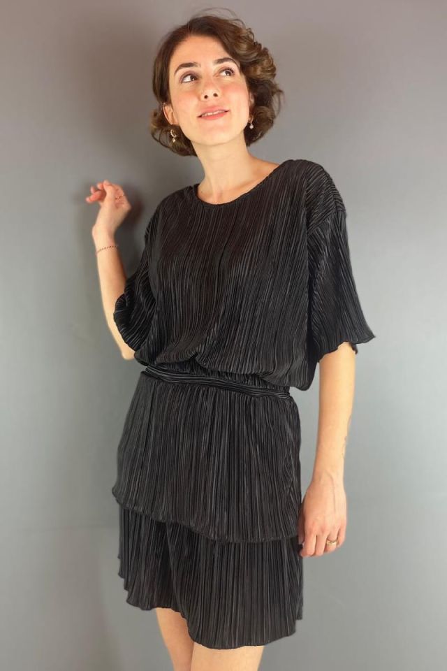 Saten Krinkıl Bluz Siyah