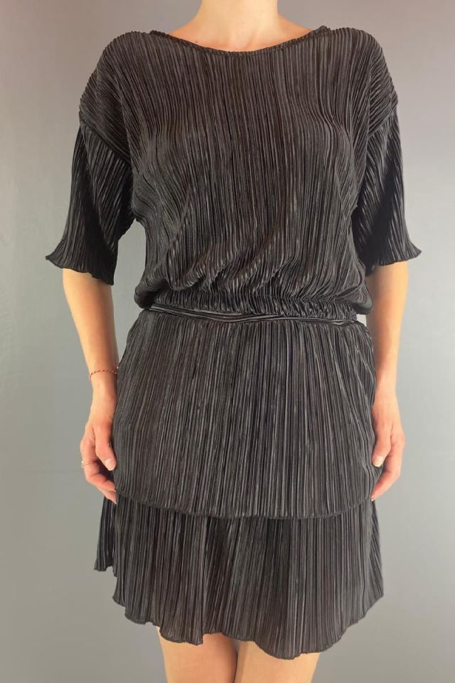 Saten Krinkıl Bluz Siyah