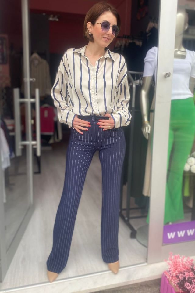 Çizgili Pantolon- Lacivert